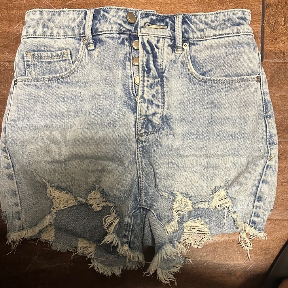 Good American Light Blue Distressed Jean Shorts
